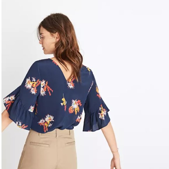 Madewell Silk Ruffle-Sleeve Top in Cactus Flower - Picture 2 of 9
